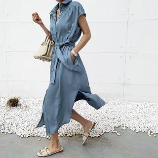 Shirred Long Shirtdress