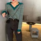Patterned Collared Knit Top Green & White - One Size