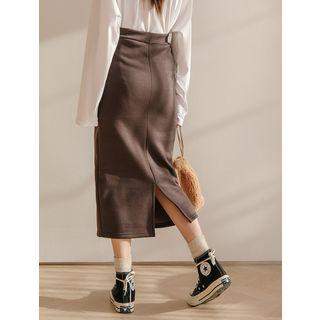 Set: Letter Zip-up Hoodie + Long H-line Skirt