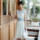 Embroidered Sleeveless A-line Dress Almond - One Size