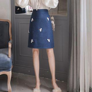 Bird Embroidered A-line Skirt