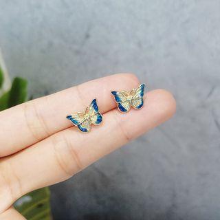 Retro Butterfly Earrings 1 Pair - Gold & Blue - One Size