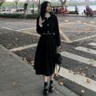 Cropped Button-up Jacket / Midi A-line Skirt