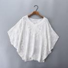 Batwing-sleeve Lace Blouse White - One Size