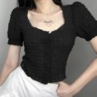 Crinkled Short-sleeve Button Cropped Top