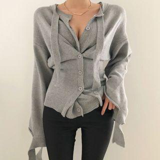 Asymmetric V-neck Plain Skinny Knit Top