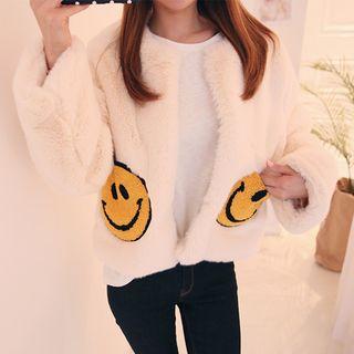 Smile-appliqu  Faux-fur Jacket