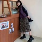 Long-sleeve T-shirt / Knit Vest / Floral Print Midi A-line Skirt