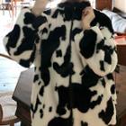 Cow Printed Furry Cardigan Black & White - One Size