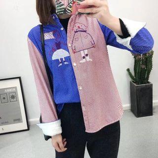 Striped Color Block Long-sleeve Shirt