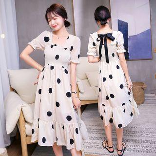 Bow Back Dotted Short-sleeve A-line Dress