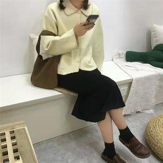 Contrast Trim Button Jacket / Midi Skirt