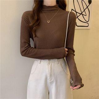 Long-sleeve Mock-neck Mesh T-shirt
