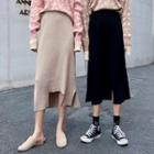 Irregular Hem Midi Knit Skirt