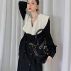 Puff-sleeve Double-breasted A-line Dress Black - One Size