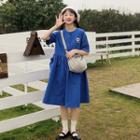 Round-neck Flower Embroidered Shirt Dress