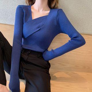 Asymmetric Plain Ribbed Knit Top