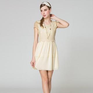 Short-sleeve Lace Panel Dress