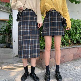 Plaid Midi Straight-fit Skirt / Mini A-line Skirt