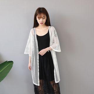 3/4-sleeve Open Front Mesh Jacket