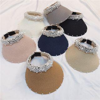 Faux Pearl Straw Visor Hat