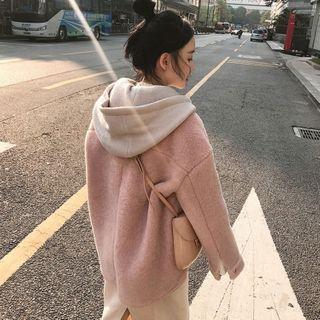 Lapel Fleece-lined Cropped Hooded Jacket