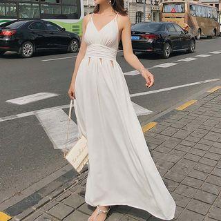 Spaghetti Strap Maxi Perforated Dress