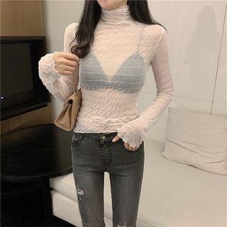 Turtleneck Mesh Lace Top