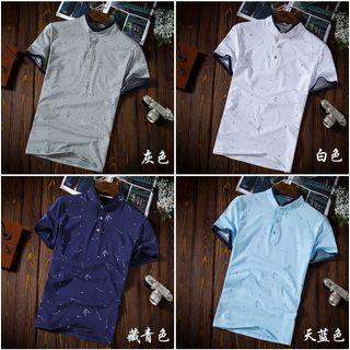 Printed Stand Collar Short Sleeve Polo Shirt