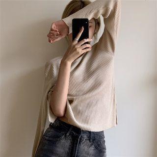 Plain Round-neck Ribbed Top