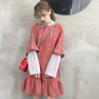 Color Panel Plaid Hoodie Dress