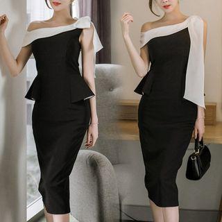 One Shoulder Peplum Midi Dress