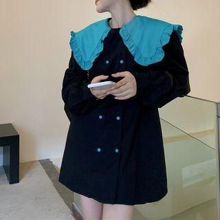 Contrast Collar Double-breasted Mini Dress