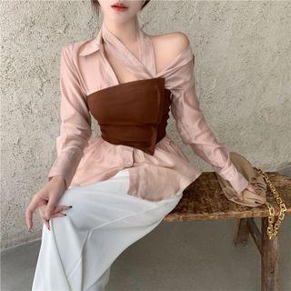Long-sleeve Sheer Shirt / Irregular Tube Top