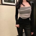 Long-sleeve Mesh Panel T-shirt Black - One Size