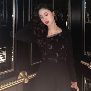 Mesh Overall Knit Midi A-line Dress