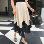 Asymmetric-hem Two-tone Flare Skirt