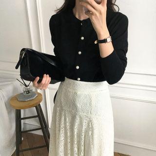 Round-neck Faux-pearl Cardigan