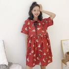 Short-sleeve Dog Print Mini A-line Shirtdress As Shown In Figure - One Size