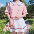 Short-sleeve Sailor Collar Top / A-line Mini Skirt