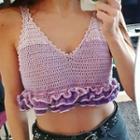 Halter-neck V-neck Ruffled Knitted Cropped Top
