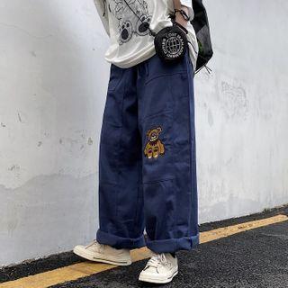 Bear Embroidered Wide-leg Pants