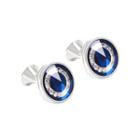 Fashion Simple Blue Geometric Round Cufflinks With Cubic Zirconia Silver - One Size