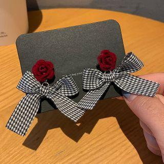 Houndstooth Bow Drop Earring 1 Pair - Earring - Houndstooth - Black & White - One Size