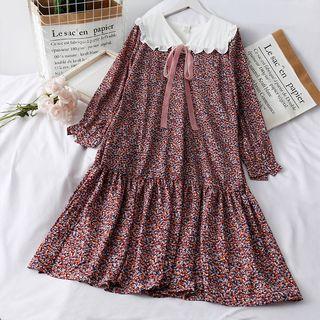 Tie-neckline Floral V-neck Dress