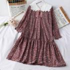 Tie-neckline Floral V-neck Dress