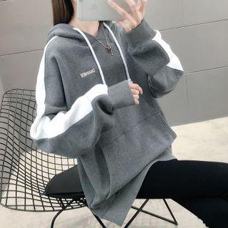 Long-sleeve Embroidered Color-block Hoodie