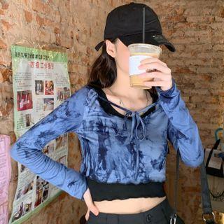 Tie-dye Long-sleeve Slim-fit Cropped Top / Tank Top / Plain Cargo Pants
