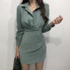 Shirred Long-sleeve Mini Bodycon Shirtdress