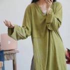 Plain Long-sleeve V Neck Tunic